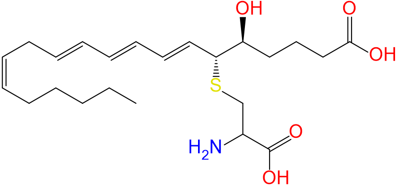 1843563447624257536-TheStructureof5S-hydroxy-6R-S-cysteinyl-7E,9E,11E,14Z-eicosatetraenoicAcid.png