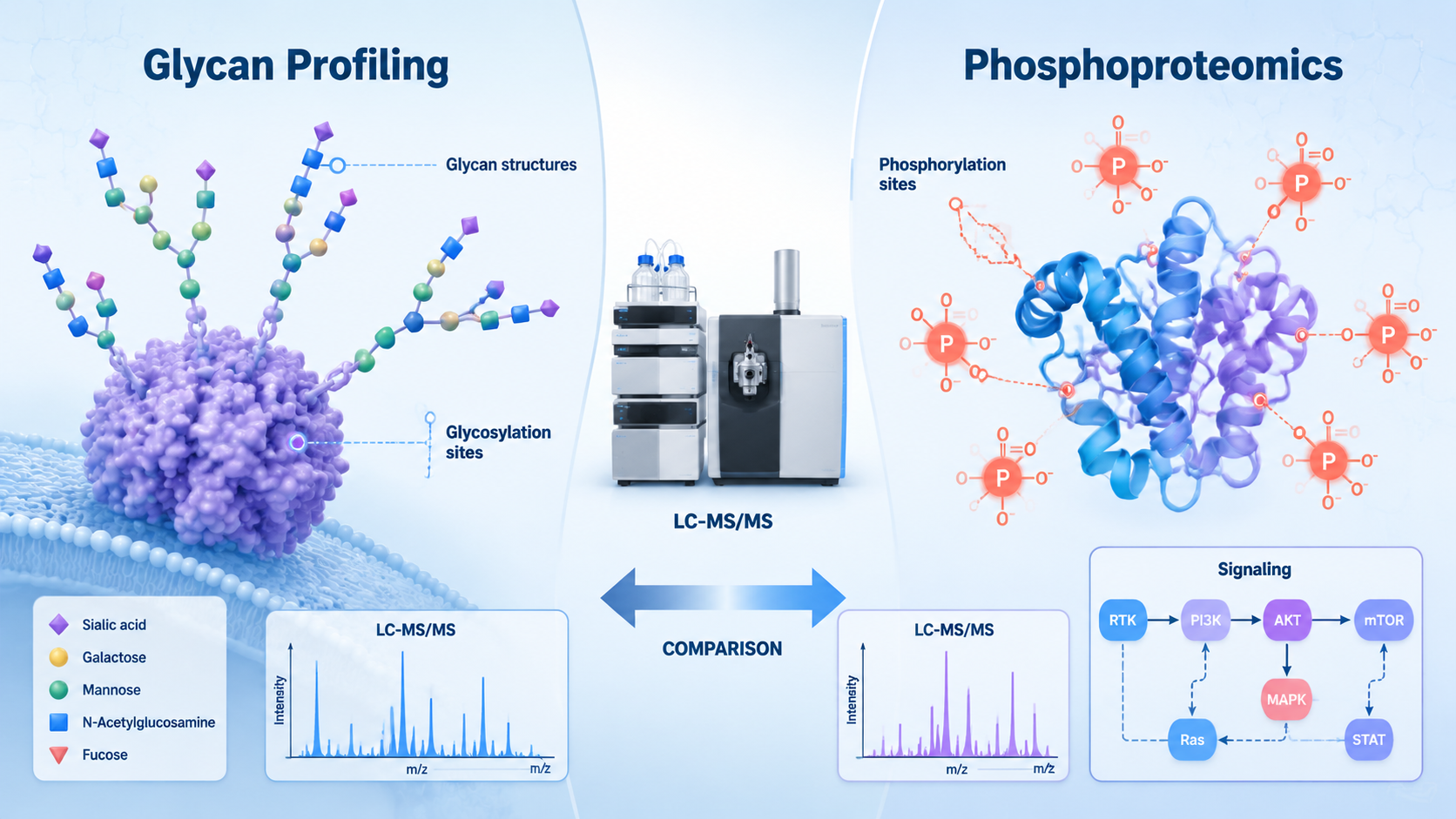 Cover image comparing glycan profiling methods and phosphoproteomics