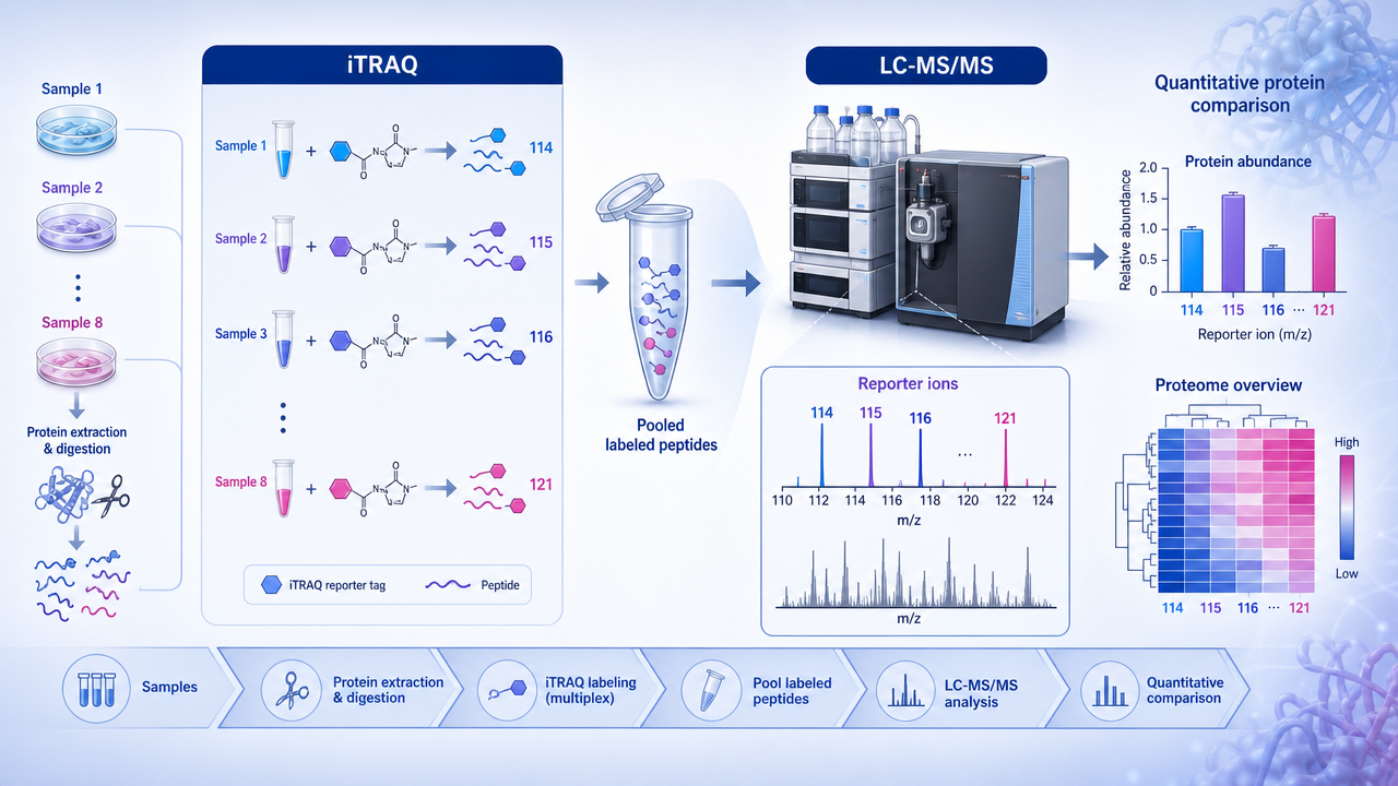 Cover image for iTRAQ LC-MS/MS quantitative proteomics workflow