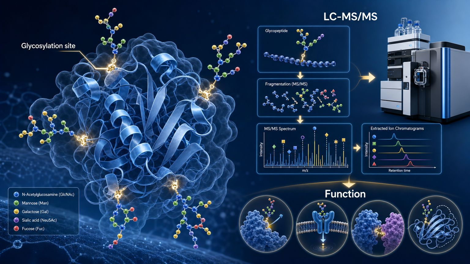Cover image for glycosylation site analysis in protein function studies