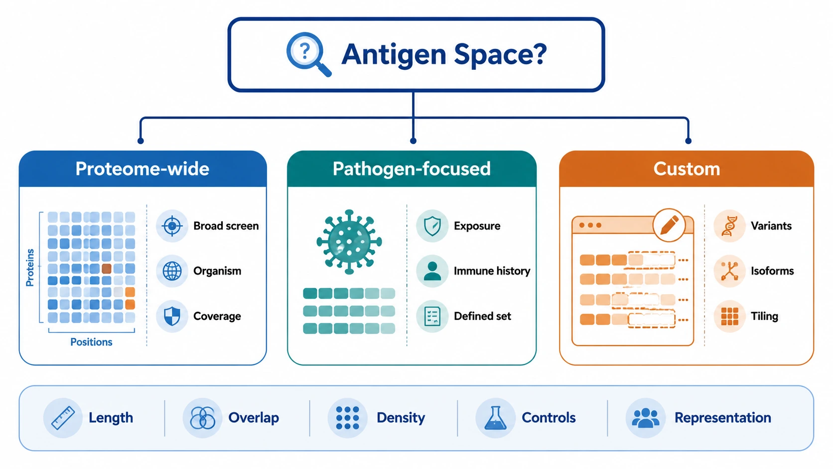 phip-seq workflow diagram selection guide for proteome-wide, pathogen-focused, and custom peptide library design