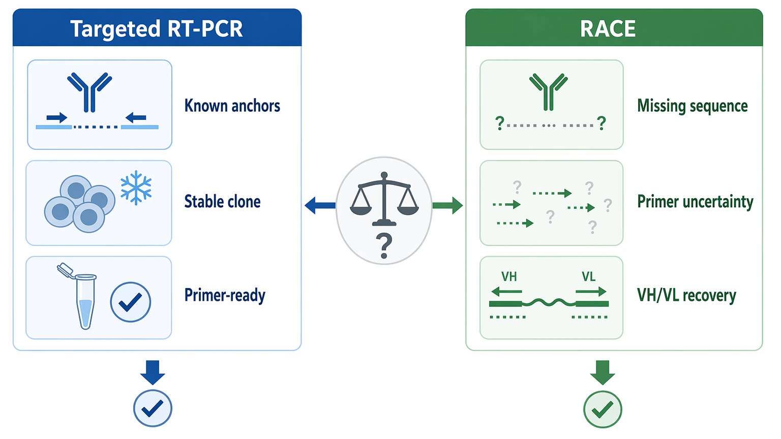 race antibody sequencing vs targeted RT-PCR method comparison for clone recovery