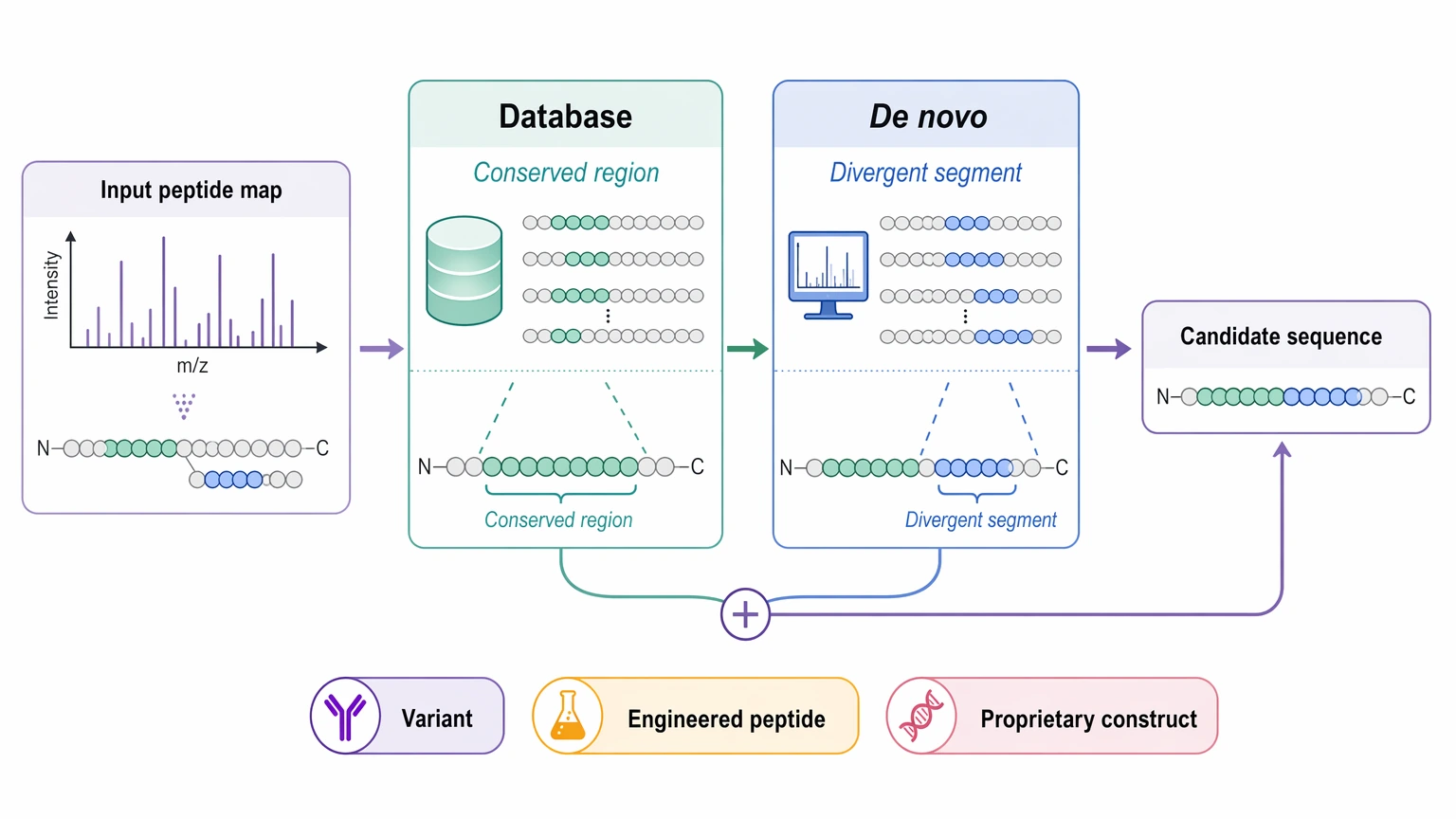 De novo sequencing methods in proteomics hybrid analysis path for novel sequence identification in database-poor systems