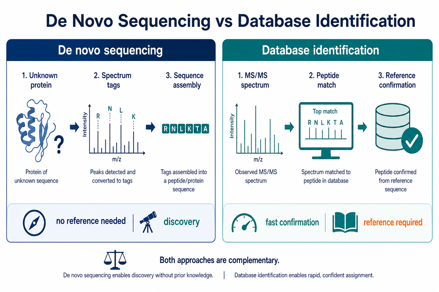 De Novo Sequencing vs Database Identification