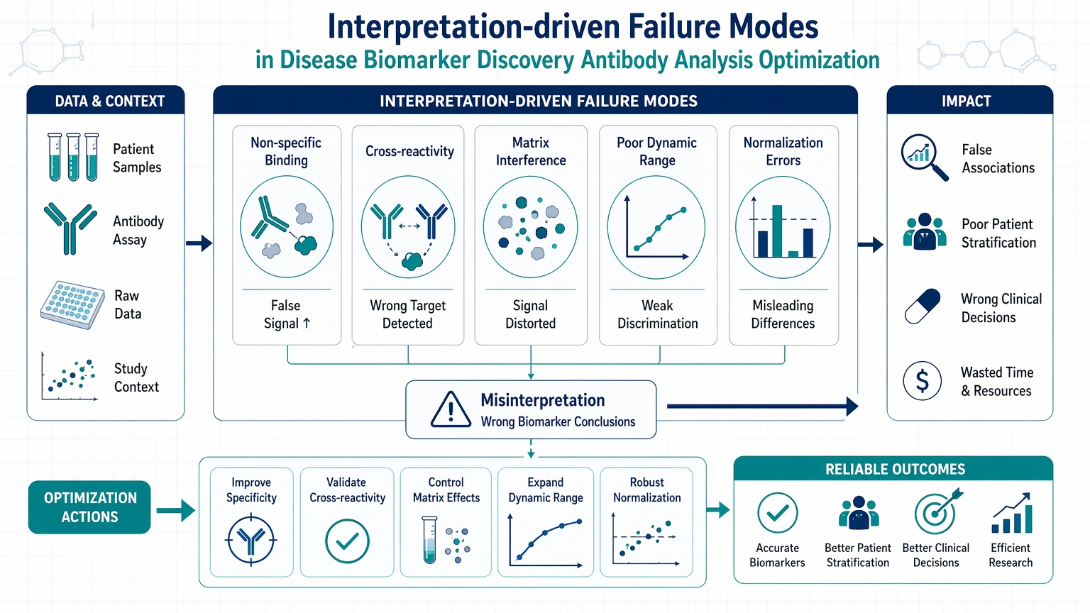disease biomarker discovery antibody analysis optimization Interpretation-driven failure modes visual guide