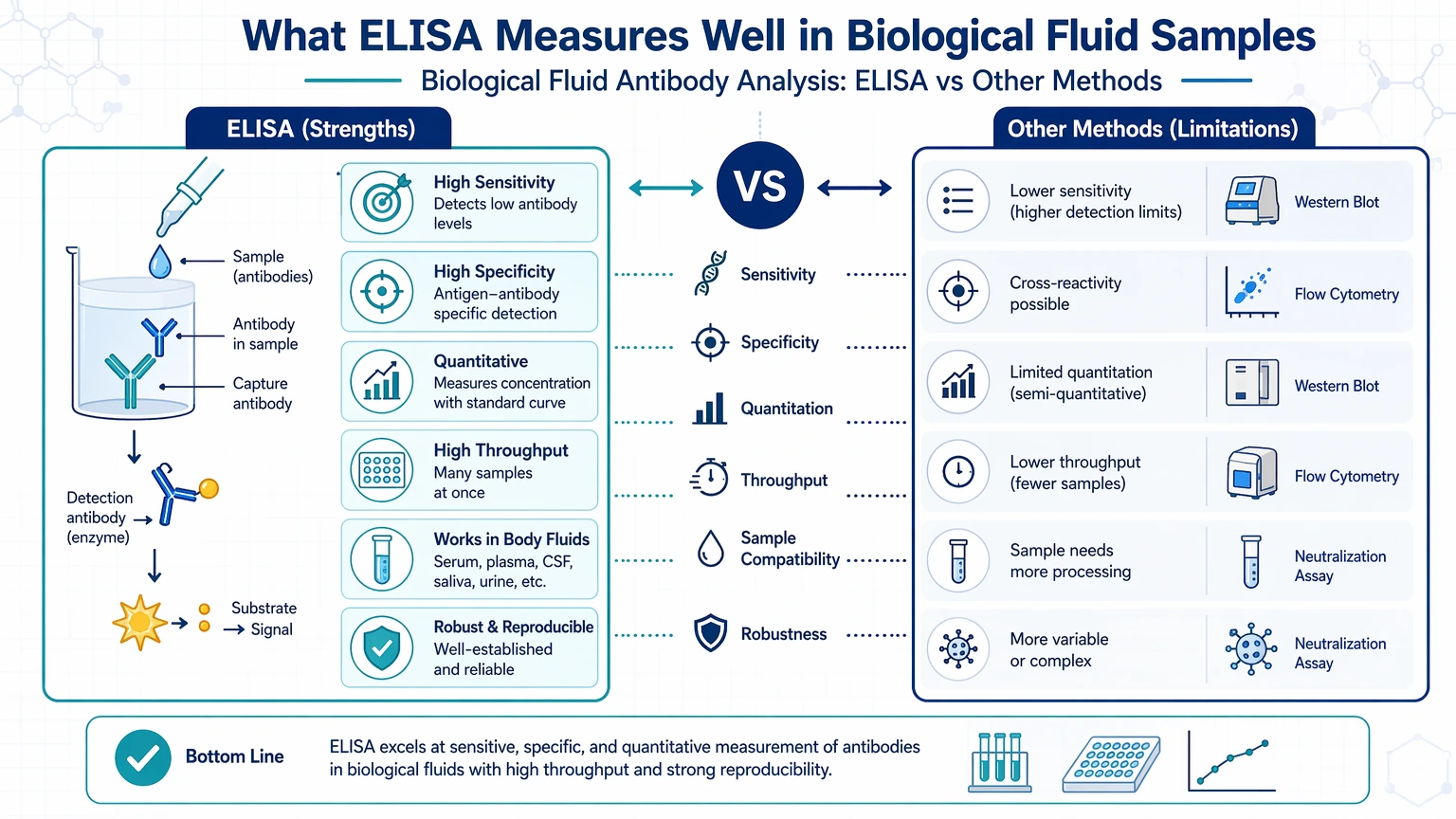 biological fluid antibody analysis vs elisa What ELISA Measures Well in Biological Fluid Samples visual guide
