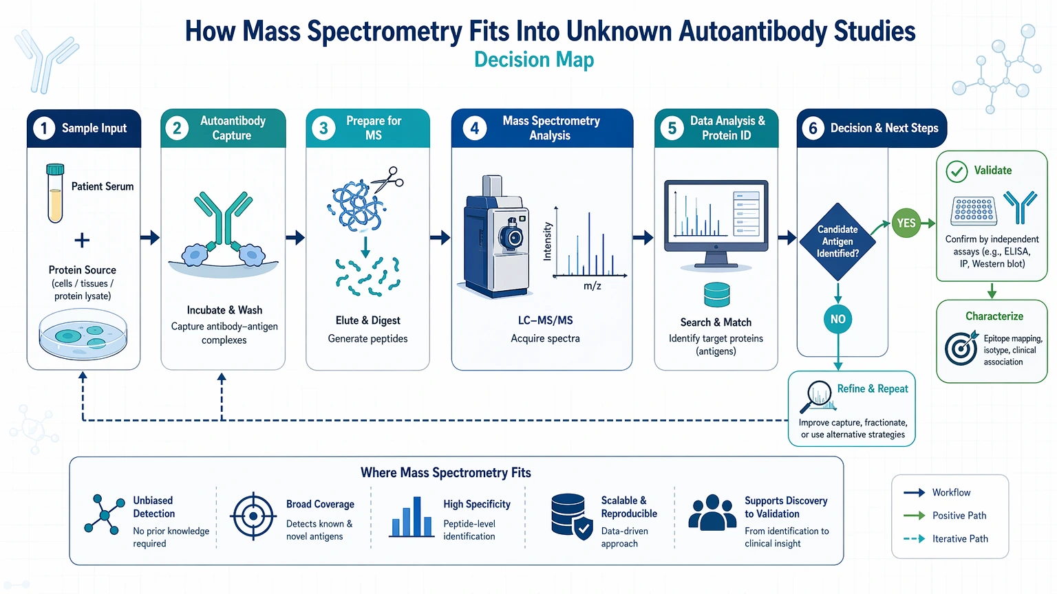 identify unknown autoantibodies vs mass spectrometry How Mass Spectrometry Fits Into Unknown Autoantibody Studies visual guide