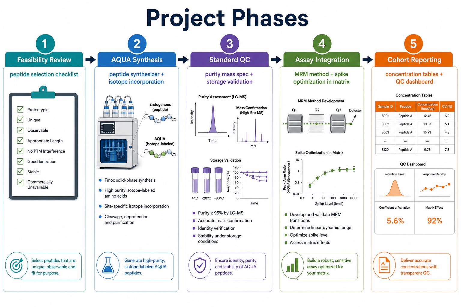 AQUA peptide project phases from feasibility review through synthesis QC assay integration and reporting AQUA peptide project phases from feasibility review through synthesis QC assay integration and reporting