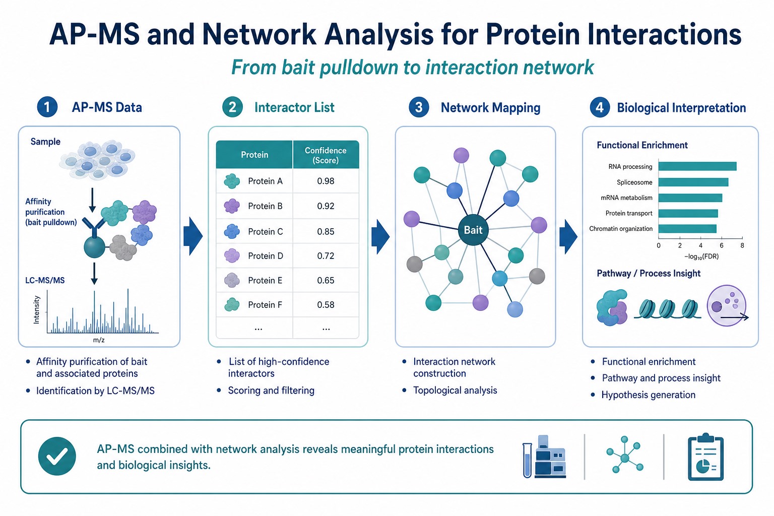 AP-MS data integrated with network analysis to map protein-protein interaction networks from bait pulldown to biological interpretation AP-MS data integrated with network analysis to map protein-protein interaction networks from bait pulldown to biological interpretation