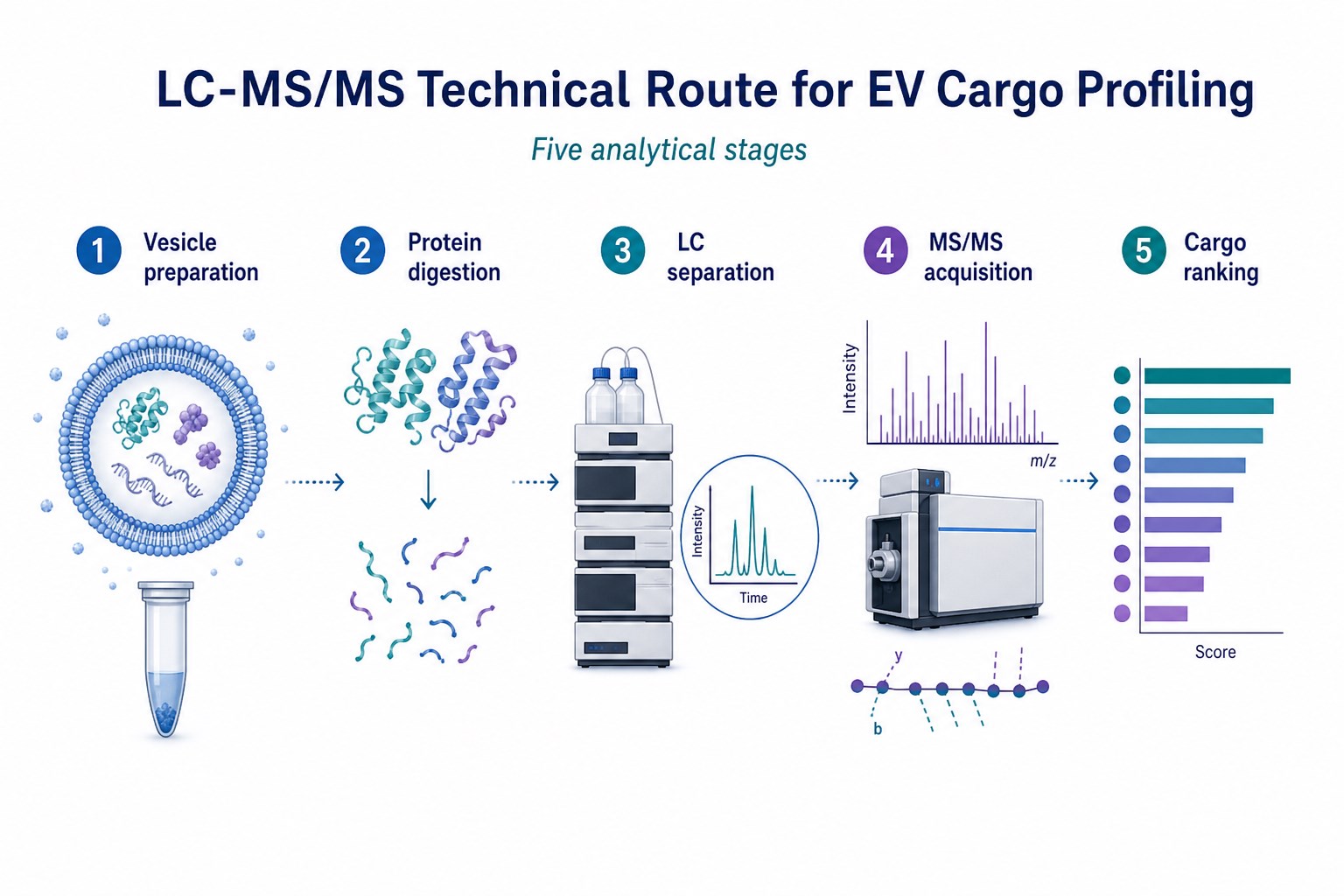 Step-by-step LC-MS/MS workflow for vesicle protein digestion acquisition and cargo ranking Step-by-step LC-MS/MS workflow for vesicle protein digestion acquisition and cargo ranking