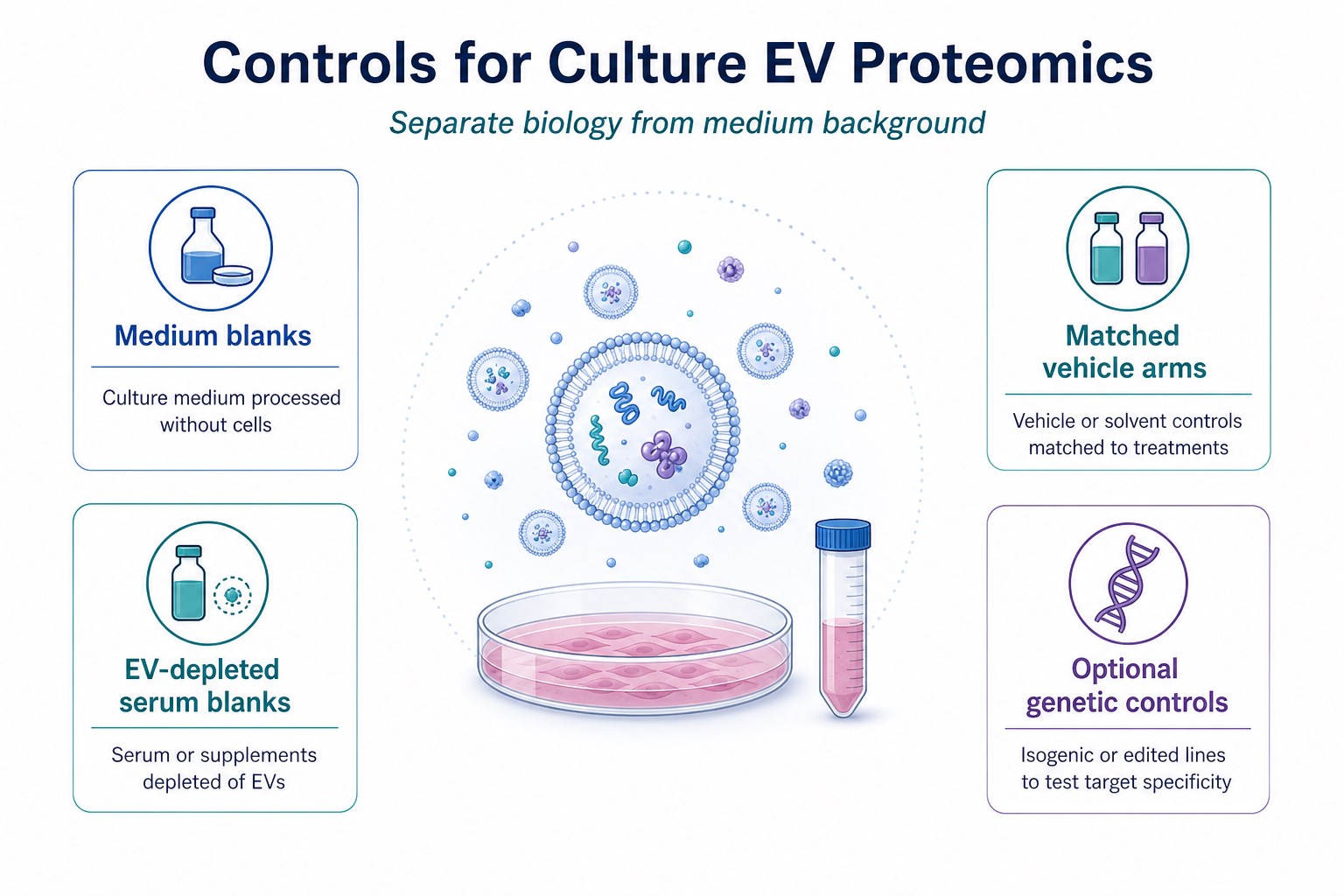 Control design for cell culture exosome proteomics including medium blanks and matched treatment arms Control design for cell culture exosome proteomics including medium blanks and matched treatment arms