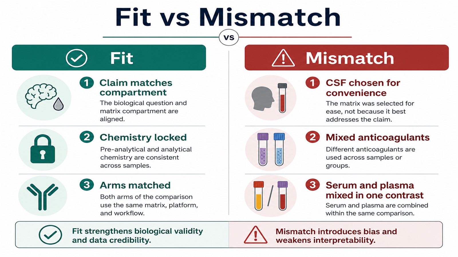 Fit and mismatch scenarios for serum plasma and CSF proteomics sample choice