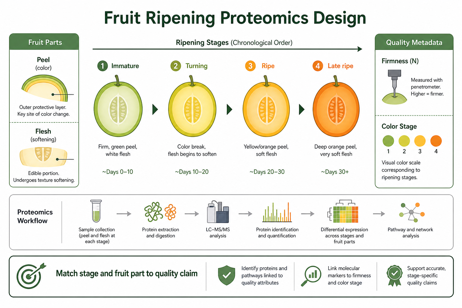 Fruit ripening proteomics links protein changes to quality traits through matched stage and tissue design Fruit ripening proteomics links protein changes to quality traits through matched stage and tissue design