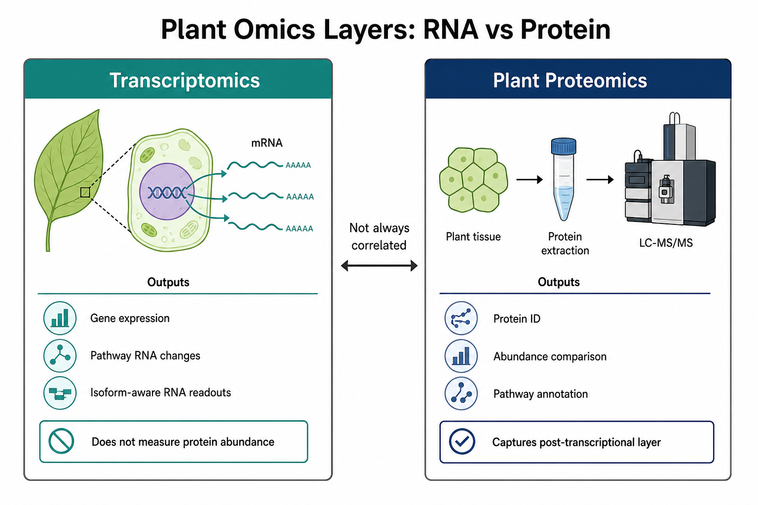 Comparison of information layers captured by plant transcriptomics and plant proteomics in plant protein analysis studies Comparison of information layers captured by plant transcriptomics and plant proteomics in plant protein analysis studies