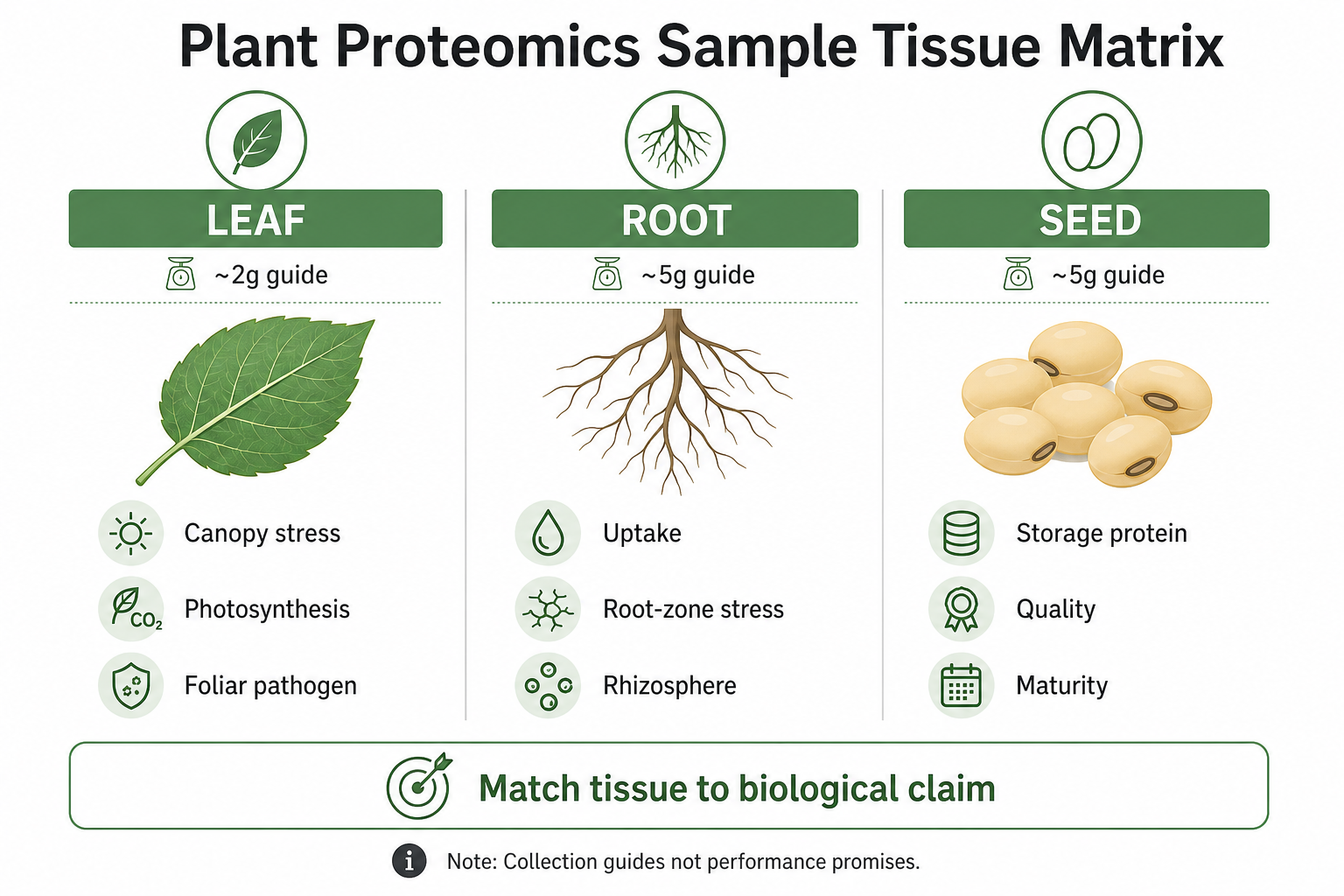 Sample selection matrix for root leaf and seed in plant proteomics planning Sample selection matrix for root leaf and seed in plant proteomics planning