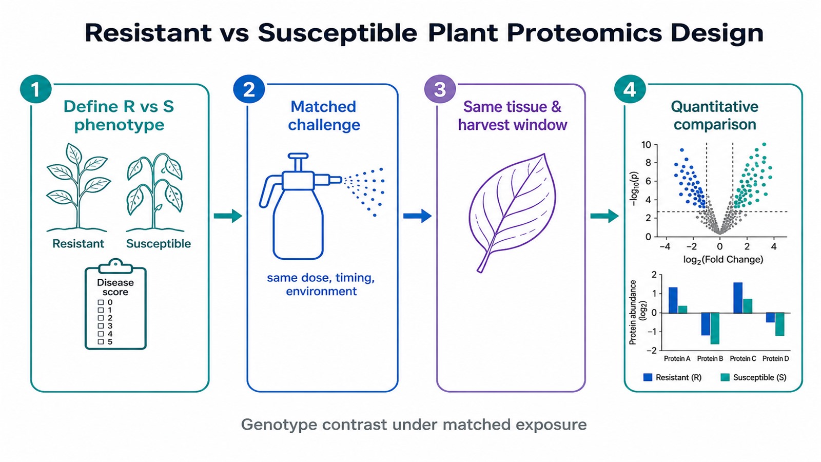 Workflow for designing a resistant versus susceptible plant proteomics comparison Workflow for designing a resistant versus susceptible plant proteomics comparison
