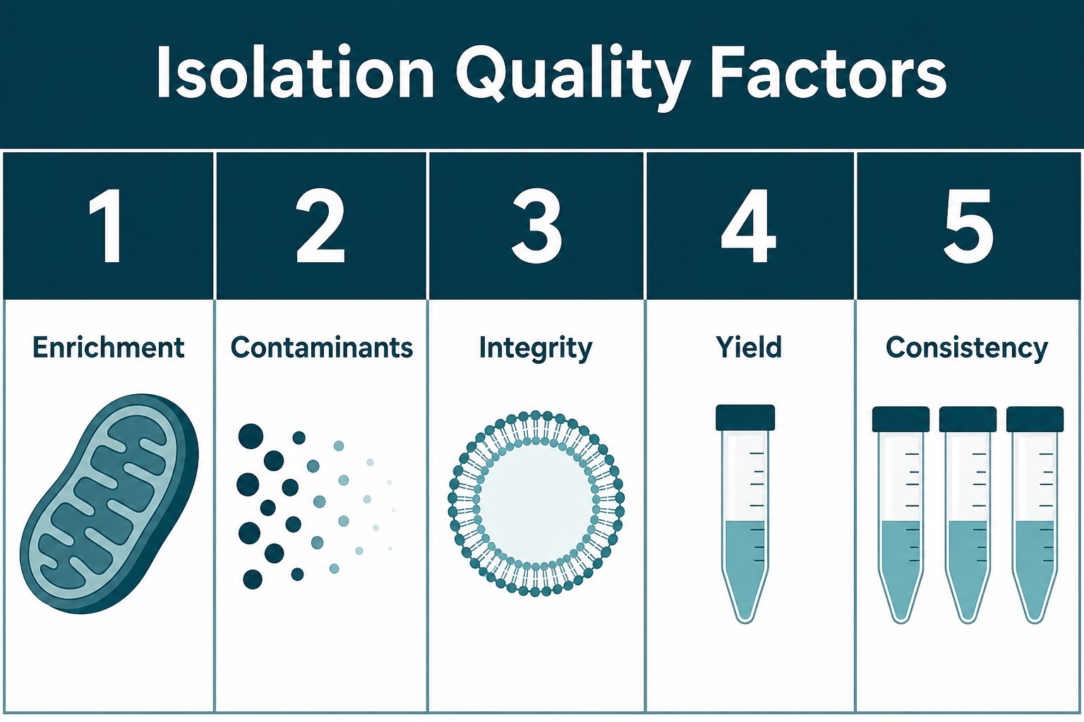 Five components of mitochondrial isolation quality for proteomics Five components of mitochondrial isolation quality for proteomics