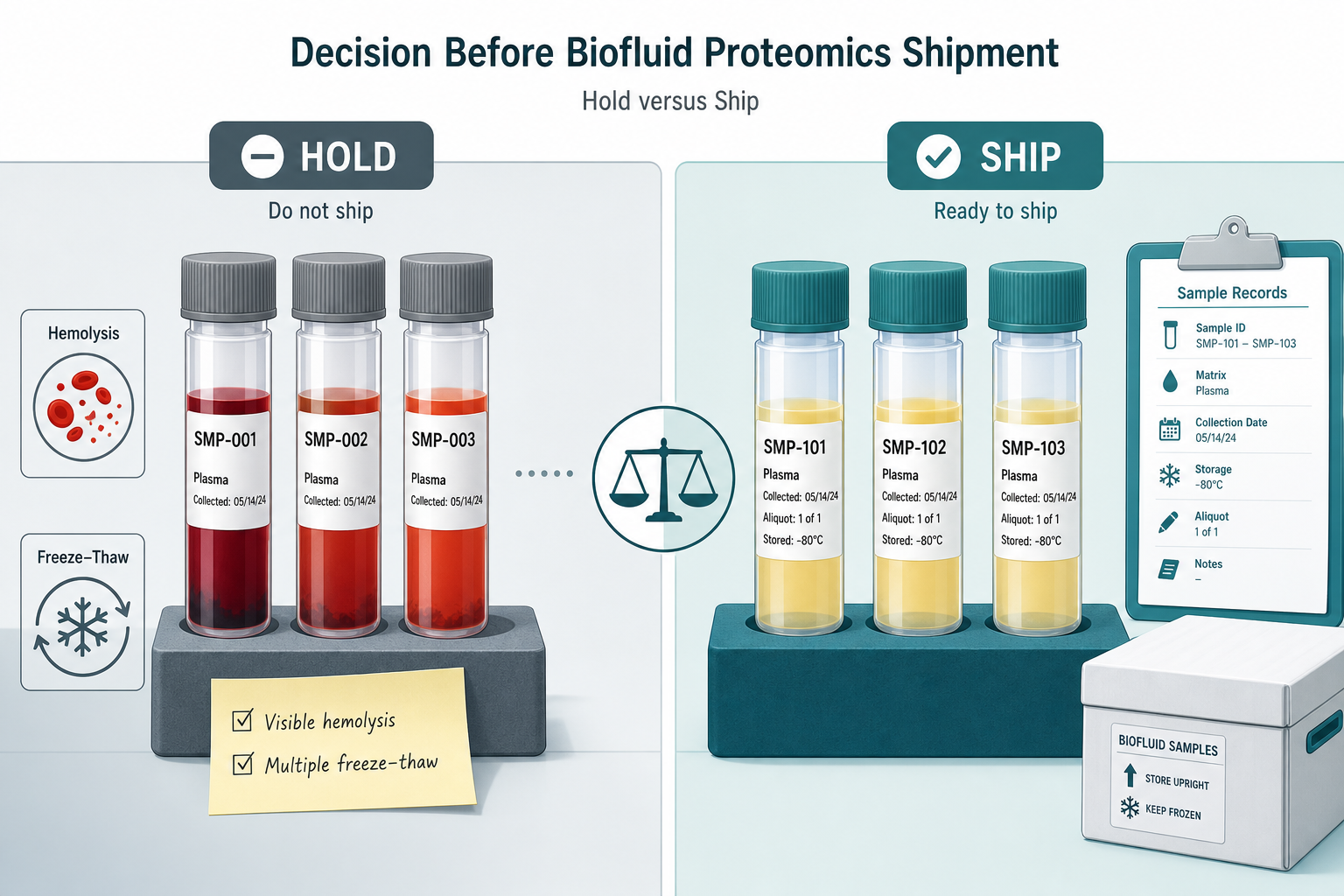 Hold versus ship decision guide before sending serum plasma or CSF for proteomics Hold versus ship decision guide before sending serum plasma or CSF for proteomics