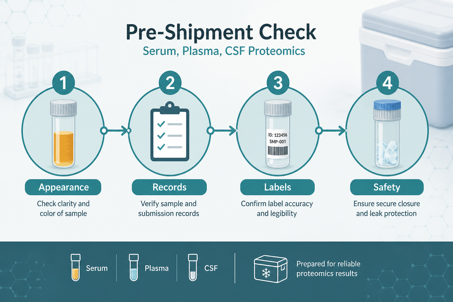 Pre-shipment check flow for serum plasma and CSF proteomics samples Pre-shipment check flow for serum plasma and CSF proteomics samples