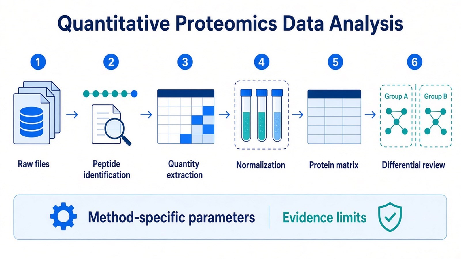 Analysis sequence from raw files and peptide identification through quantity extraction, normalization, a protein matrix, and differential review Analysis sequence from raw files and peptide identification through quantity extraction, normalization, a protein matrix, and differential review