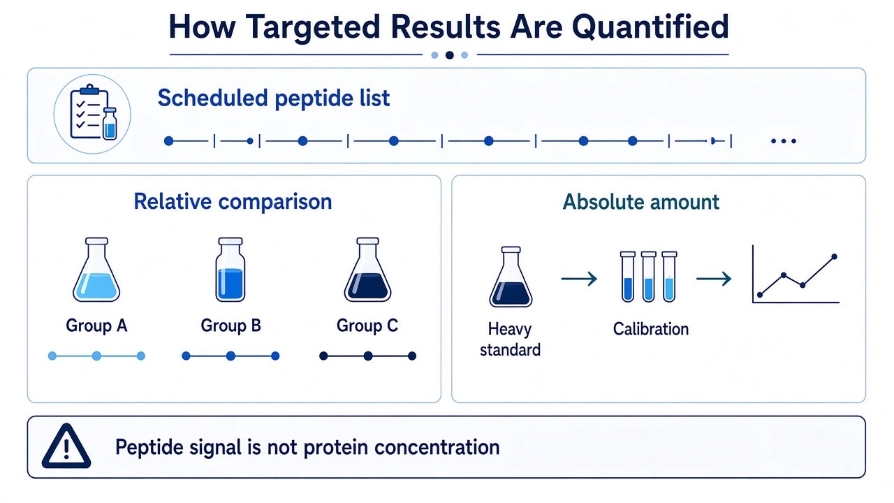 Peptide traces become relative comparisons or calibrated amounts depending on the endpoint Peptide traces become relative comparisons or calibrated amounts depending on the endpoint