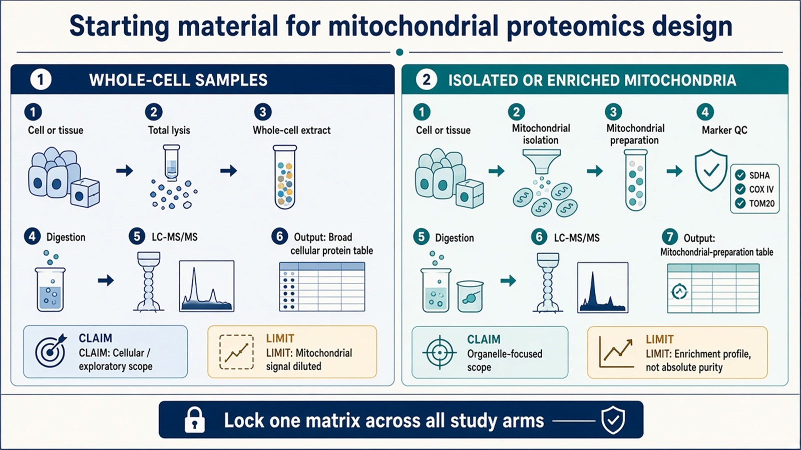 Whole-cell lysate versus isolated mitochondria as proteomics starting materials, with different claim scope and coverage focus Whole-cell lysate versus isolated mitochondria as proteomics starting materials, with different claim scope and coverage focus