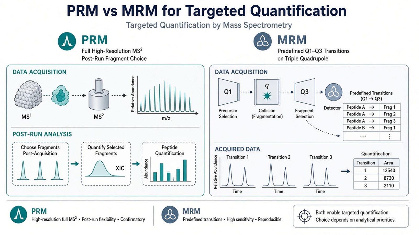 Side-by-side comparison of PRM full high-resolution MS2 quantification versus MRM predefined transitions for targeted panels