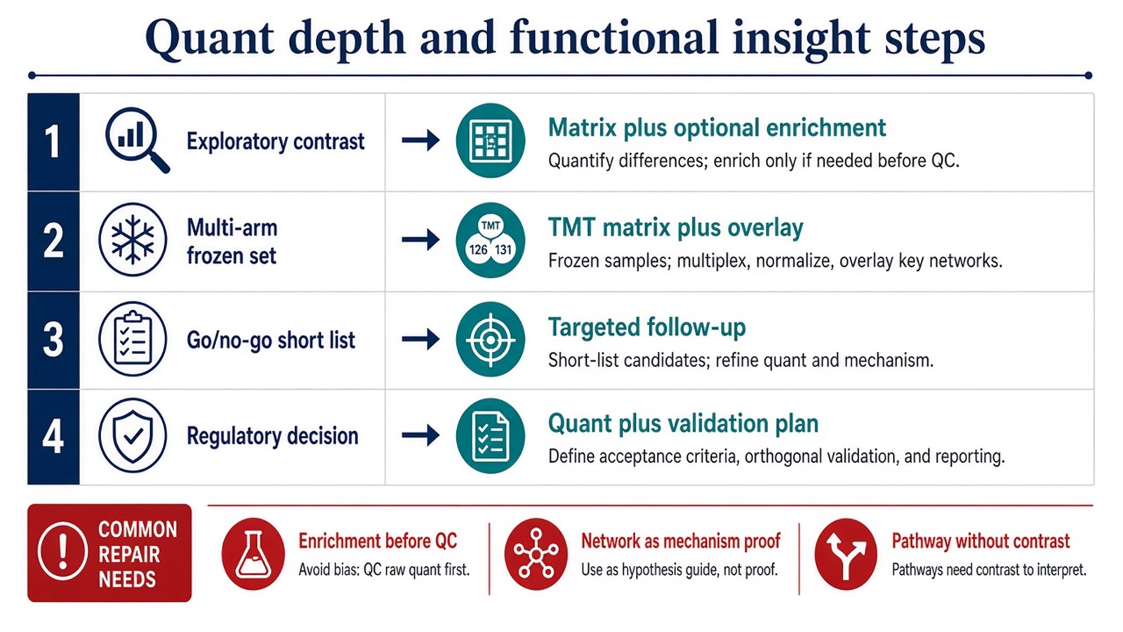 Choosing quantification depth and functional insight steps from contrast type, list status, and follow-up needs Choosing quantification depth and functional insight steps from contrast type, list status, and follow-up needs