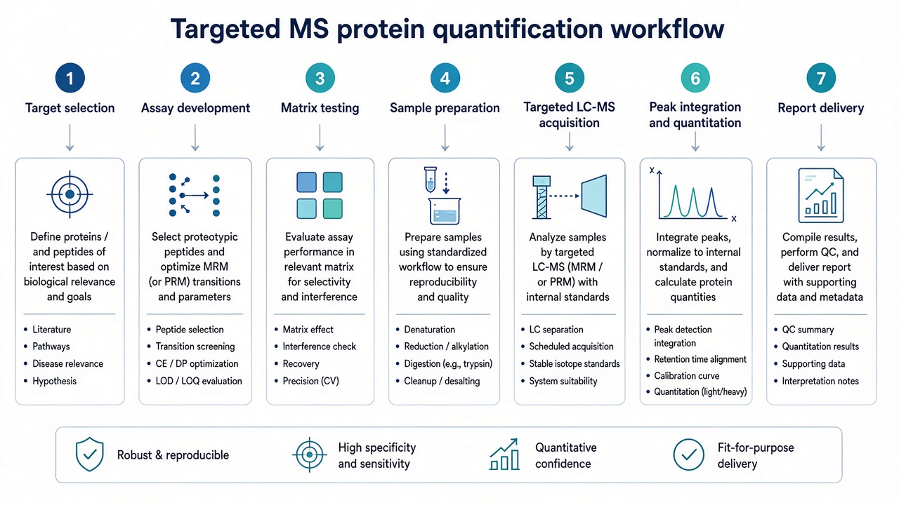 Targeted mass spectrometry workflow from peptide panel design through selective acquisition to relative or absolute quantitation Targeted mass spectrometry workflow from peptide panel design through selective acquisition to relative or absolute quantitation