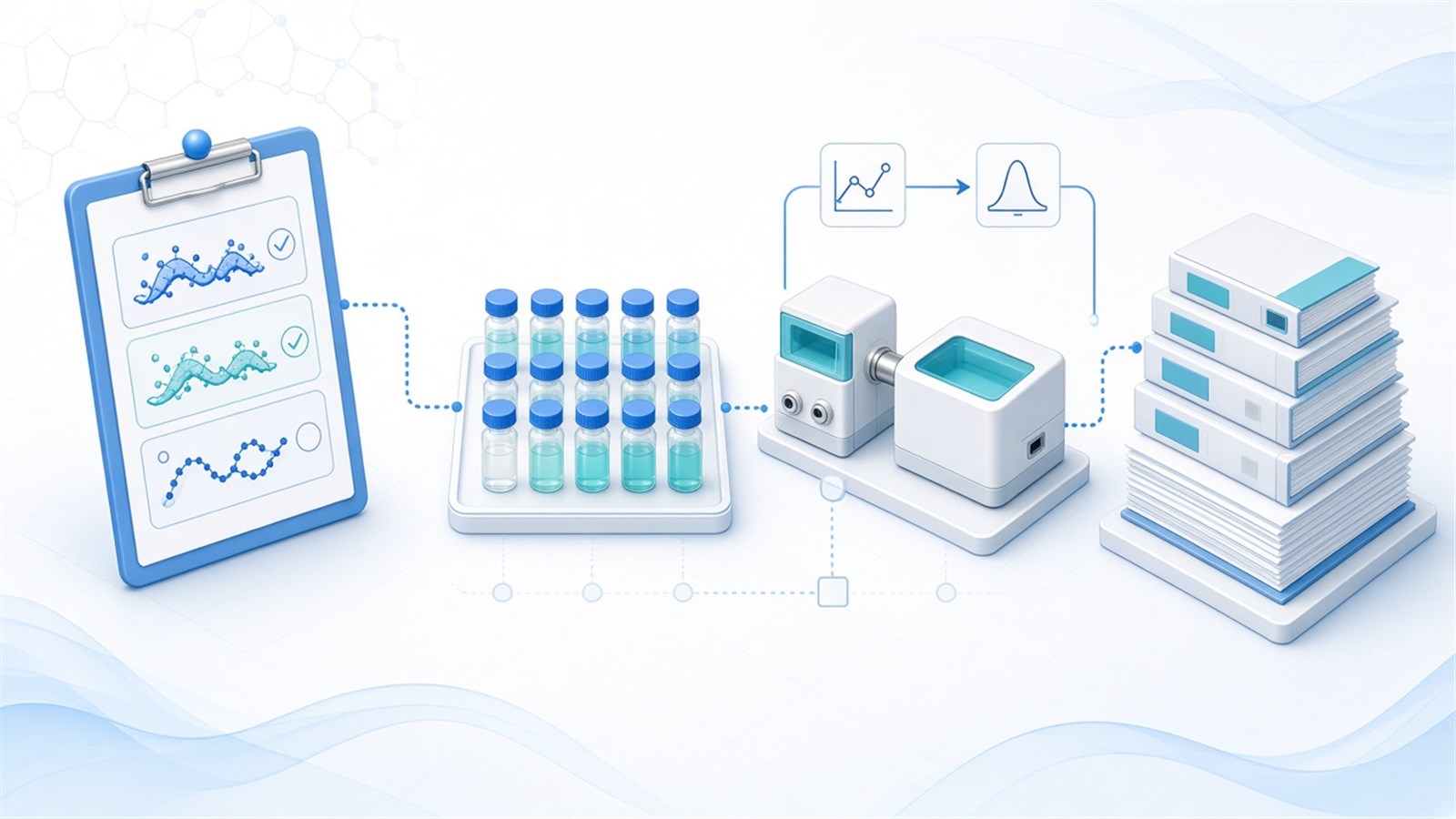 Targeted mass spectrometry project scoping workflow from panel and claim lock through matrix pilot, MRM or PRM acquisition with QC, and declared deliverable package