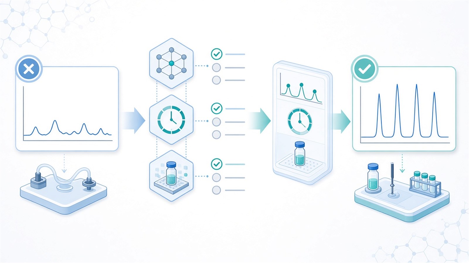 Targeted MS troubleshooting workflow from symptom classification through transition, cycle-time, and matrix checks to revised MRM or PRM pilot before cohort re-run Targeted MS troubleshooting workflow from symptom classification through transition, cycle-time, and matrix checks to revised MRM or PRM pilot before cohort re-run