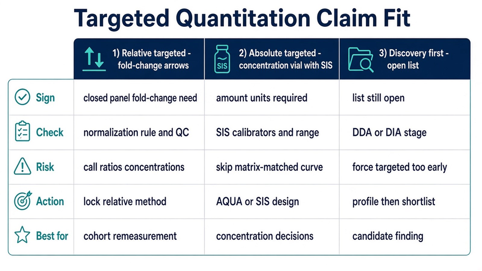 Choosing targeted quantitative claim paths by relative need, absolute SIS design, or discovery-first staging Choosing targeted quantitative claim paths by relative need, absolute SIS design, or discovery-first staging