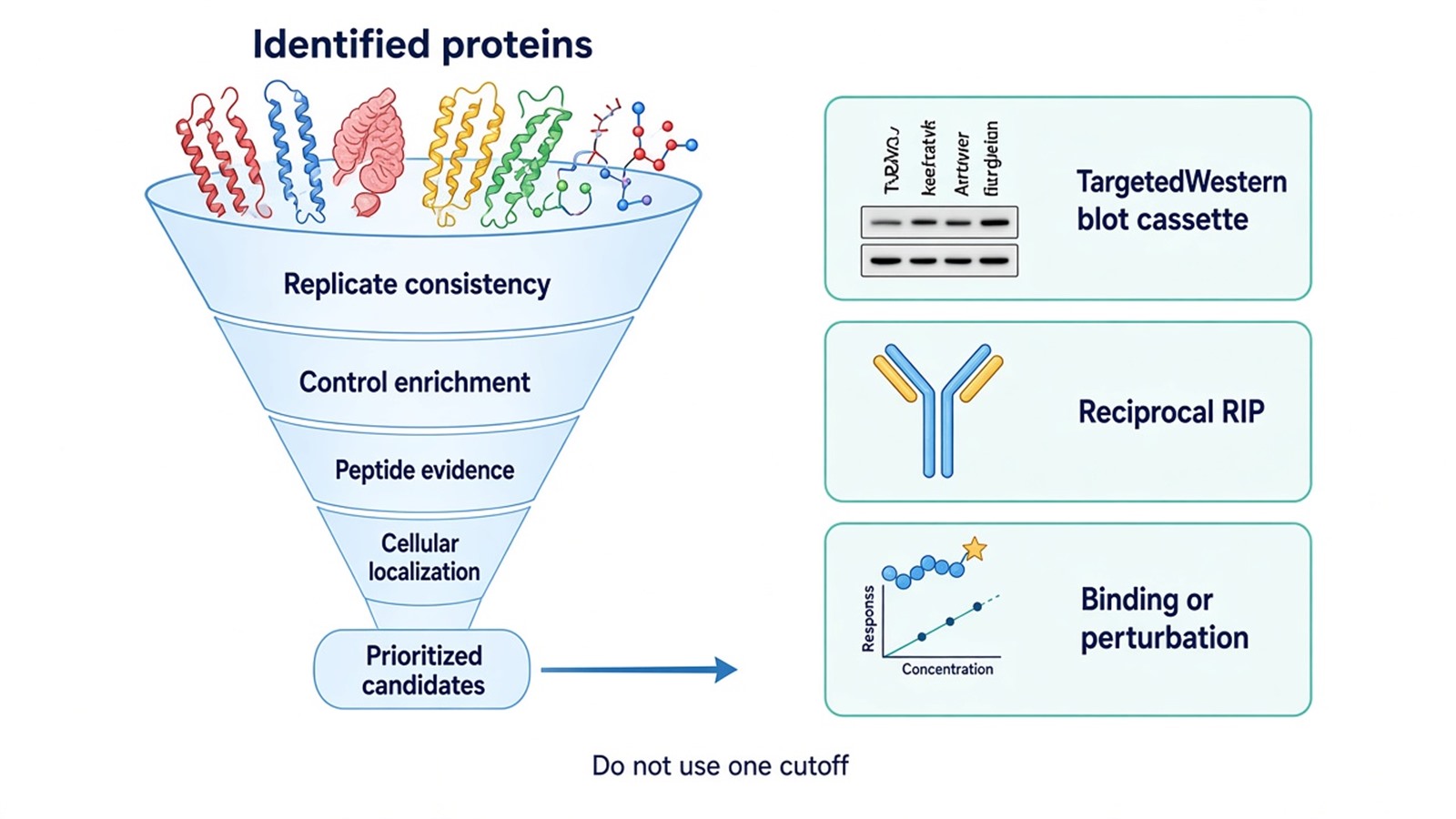 Funnel prioritizing RNA pull-down candidates for claim-matched orthogonal validation Funnel prioritizing RNA pull-down candidates for claim-matched orthogonal validation