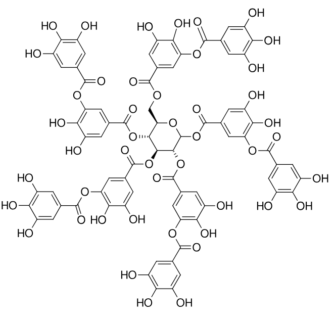 1820742627030061056-ChemicalStructureofPentadigalloylglucose.png